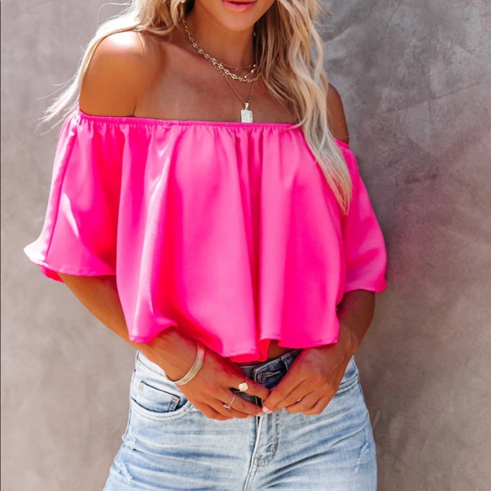 Vici off the shoulder Barbie pink top
